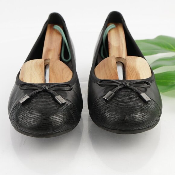 Vionic Womens Minna Ballet Flats Size 8.5 Black Leather Slip On Shoe Cap Toe Bow - Picture 3 of 12